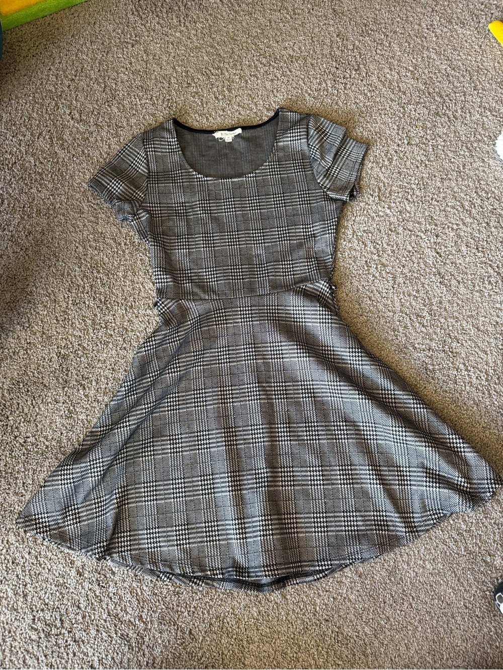 Rolla Coster Gray, Black, & White Plaid Fit-and-Flare Mini Dress
